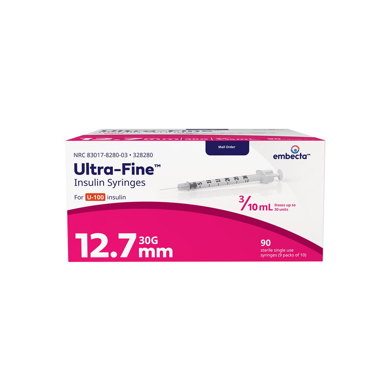 BD Embecta Insulin Syringes Ultra Fine Needle - 30G 3/10cc 1/2" - BX 90 (formerly BD)