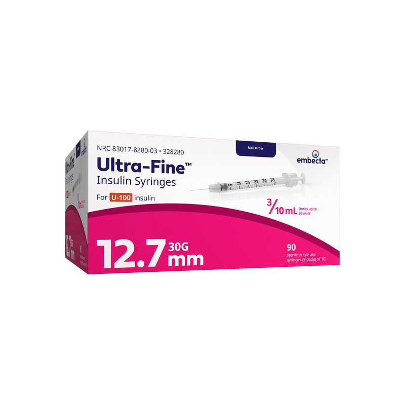 BD Embecta Insulin Syringes Ultra Fine Needle - 30G 3/10cc 1/2" - BX 90 (formerly BD)