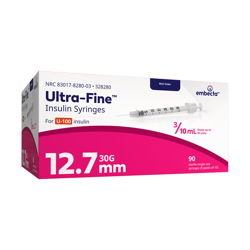 BD Embecta Insulin Syringes Ultra Fine Needle - 30G 3/10cc 1/2" - BX 90 (formerly BD)
