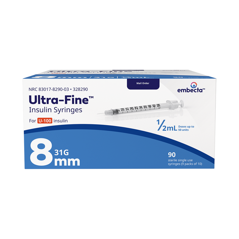BD Embecta Insulin Syringes Ultra-Fine II Short Needle - 31G 1/2cc 5/16" - BX 90 (formerly BD)