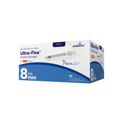 BD Embecta Ultra-Fine II Short Needle Insulin Syringe - 31G 3/10cc 5/16" - BX 90 (formerly BD)