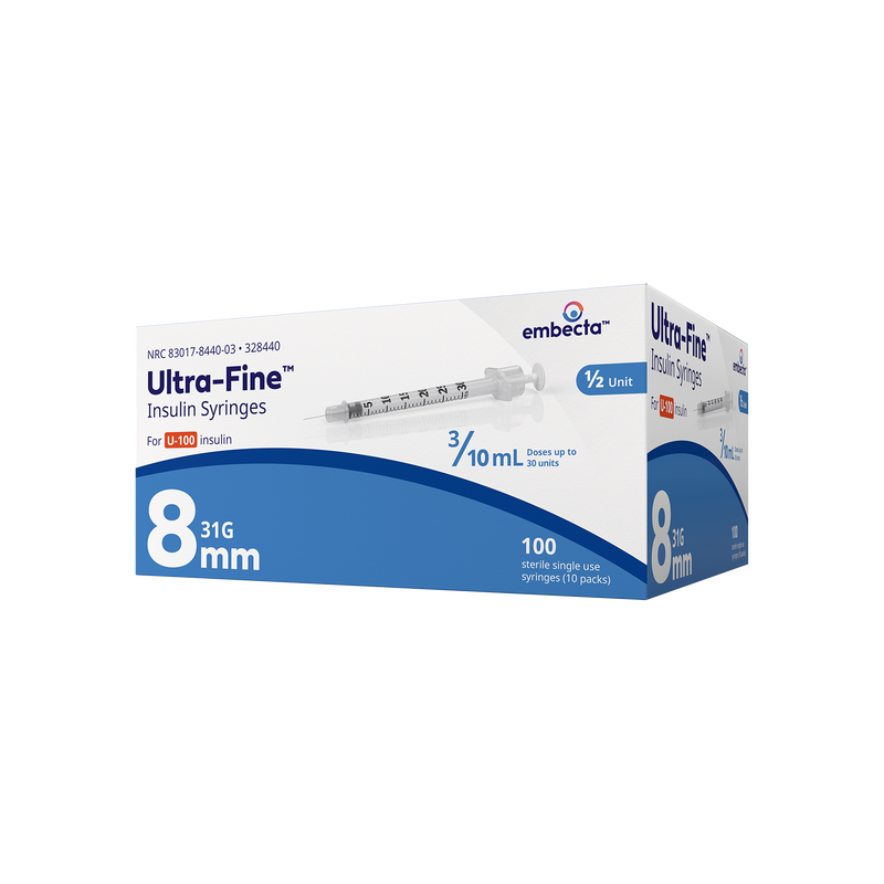 BD Embecta Ultra-Fine Short Needle Insulin Syringe, 3/10cc 31G x 8mm (5/16 ") - BX 100 (formerly BD)