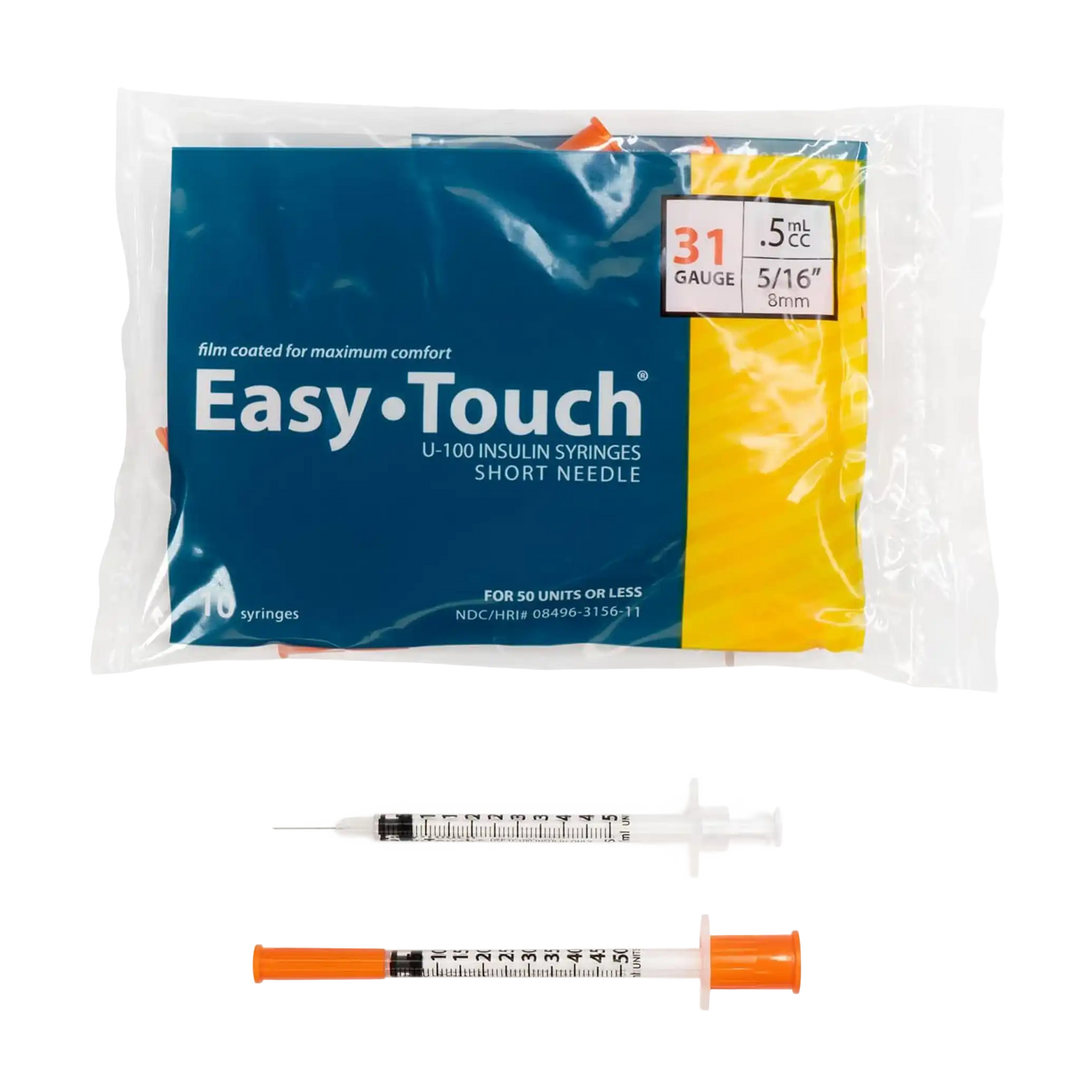 EasyTouch Insulin Syringe - 31G .5cc 5/16" - Polybag of 10ct | TotalDiabetesSupply.com EasyTouch Insulin Syringe - 31G .5cc 5/16" - Polybag of 10ct | TotalDiabetesSupply.com