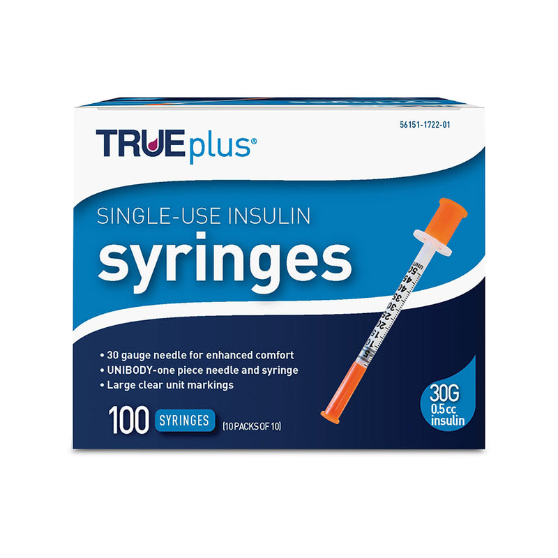 TRUEplus Insulin Syringes - 30G .5cc 5/16" - BX 100