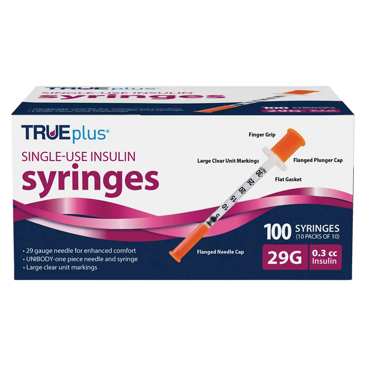 TRUEplus U-100 Insulin Syringes - 29G .3cc 1/2