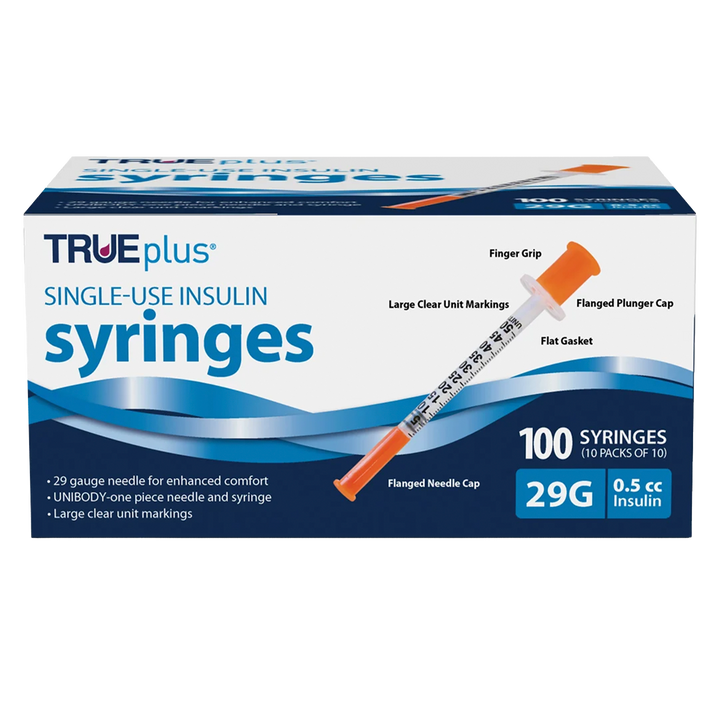 TRUEplus U-100 Insulin Syringes - 29G .5cc 1/2