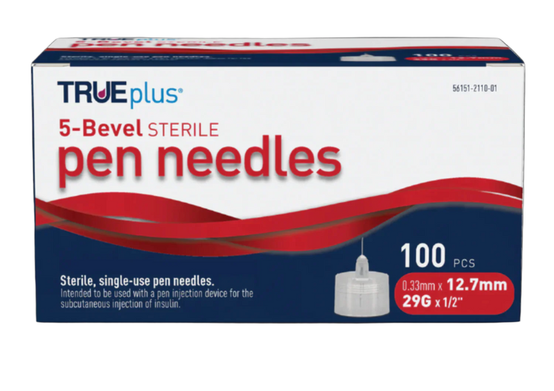 TRUEplus 5-Bevel Pen Needles 29G x 12.7mm (1/2") - 100/bx