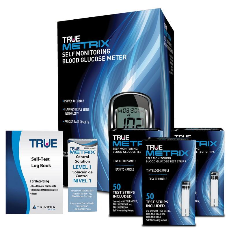 TRUE METRIX® Blood Glucose Testing Kit (Meter, 150 Strips, Control Solution, Log Book)