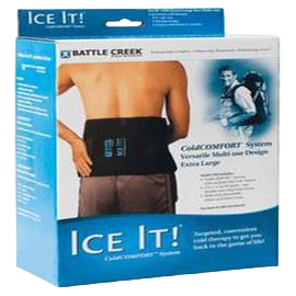 Battle Creek Equipment Ice It! ColdComfort Ice Pack Wrap with 3 Cold Packs 9" x 20", Fabric Cover, Removable Elastic Strap