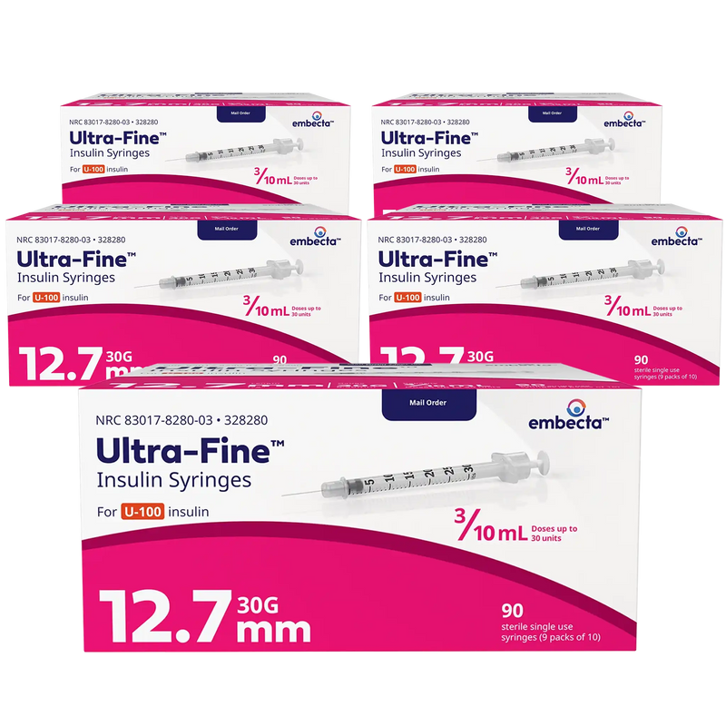 Ultra-Fine Insulin Syringes 30g 3/10cc 1/2in 90/bx Case of 5 ...