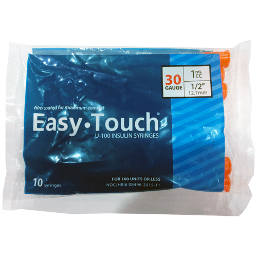EasyTouch Insulin Syringe 30 Gauge 1cc 1/2" - Polybag of 10ct.