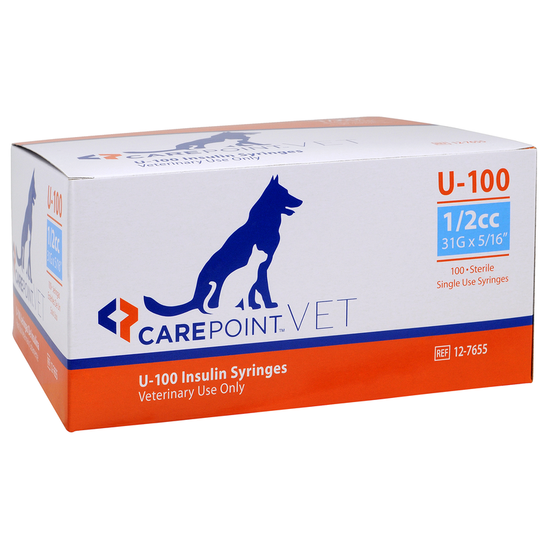 CarePoint Vet U-100 Pet Insulin Syringes - 31G 1/2cc 5/16" - 100/bx