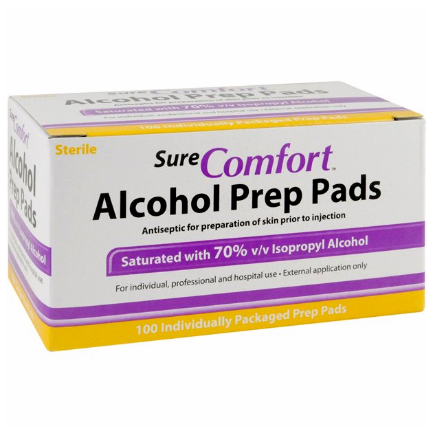 SureComfort Alcohol Prep Pads - Individually Packaged - BX 100