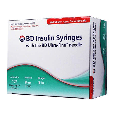 BD Ultra-Fine II Short Needle Insulin Syringe - 31G 1cc 5/16" - BX 90