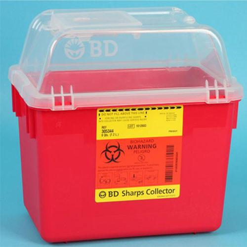 Bd Multi-use Nestable Sharps Collector, 8qt, Hinge Cap/petals, Red, Clear Top