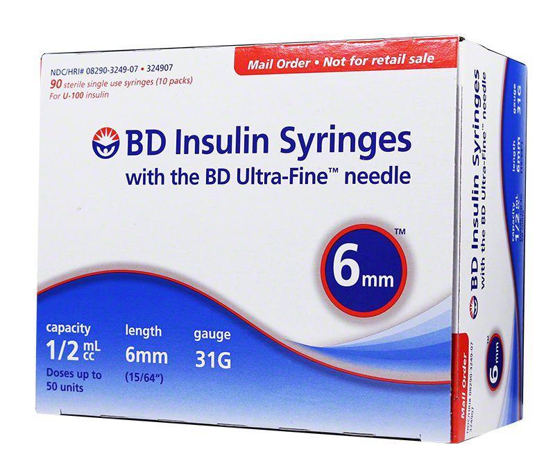 BD Ultra-Fine Insulin Syringes 31G 1/2cc 6mm 90ct