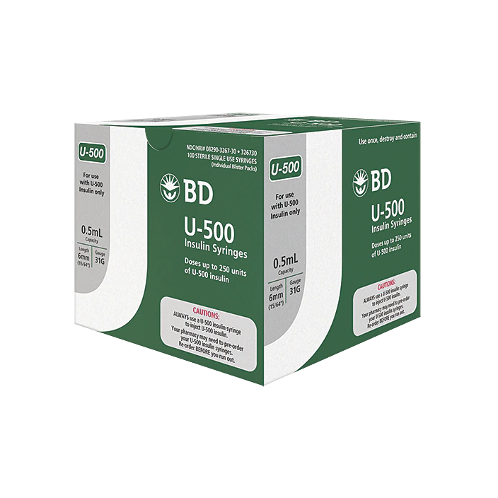 BD U-500 Insulin Syringes 6mm x 31G 1/2cc - BX 100