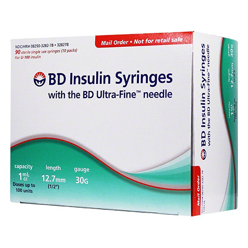 BD Ultra-Fine Insulin Syringe - 30G 1cc 1/2" - BX 90