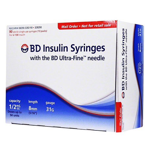 BD Insulin Syringes Ultra-Fine II Short Needle - 31G 1/2cc 5/16" - BX 90