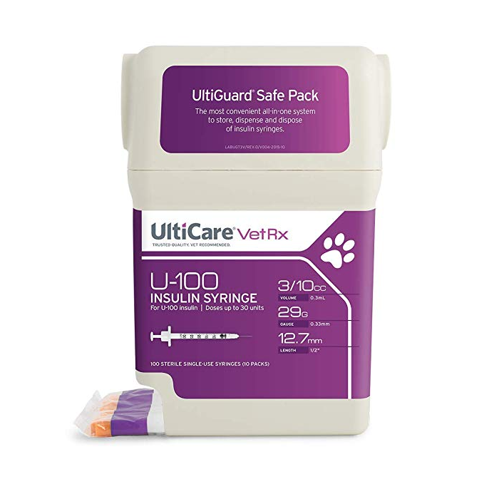 UltiCare U-100 VetRx Veterinary Insulin Syringes - 29g 3/10cc 1/2" - 100/bx