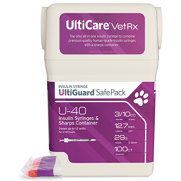 UltiGuard UltiCare U-40 VetRx Veterinary Insulin Syringes - 29G 3/10cc 1/2" - Box of 100