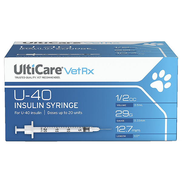 UltiCare Veterinary U-40 Insulin Syringes - 29G 1/2cc 1/2" - Box of 100