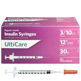 UltiCare Insulin Syringe - 30G 3/10cc 1/2" - BX 100 - Total Diabetes Supply
