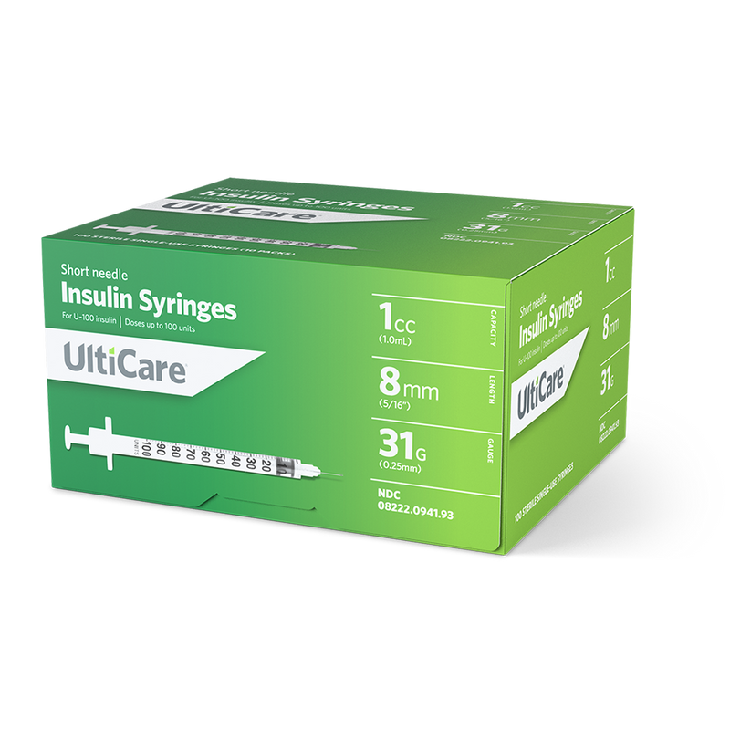 UltiCare U-100 Insulin Syringes, 1cc - 31G x 8mm (5/16"), 100ct Box
