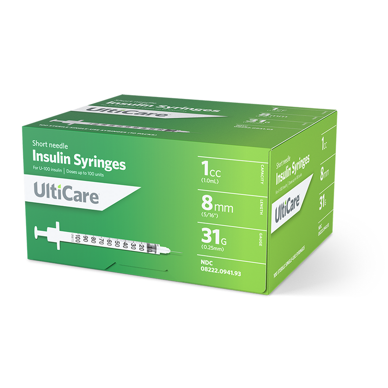 UltiCare II U-100 Insulin Syringes - Short Needle - 31G 1cc 5/16" - BX 100