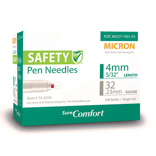SureComfort Safety Pen Needles Micron - 32G x 4mm - BX 100