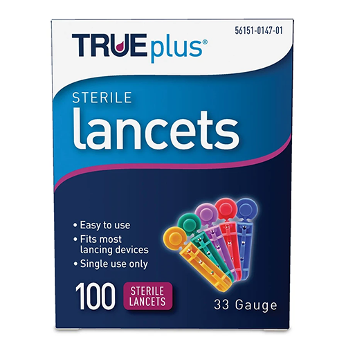 【ゆ TRUE 計30ml】 Trueplus Single-Use Disposable Lancets 33 Gauge - 100 ct