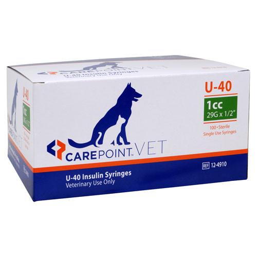 CarePoint Vet U-40 Pet Insulin Syringes - 29G 1cc 1/2" - 100/bx