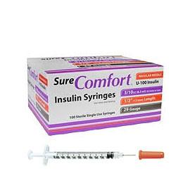 SureComfort U-100 Insulin Syringes - 29G 3/10cc 1/2" - BX 100 - Total Diabetes Supply
