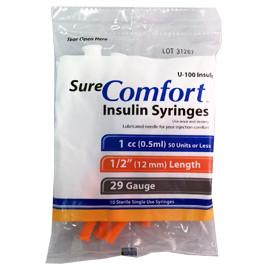 SureComfort U-100 Insulin Syringes - 29G 1cc 1/2" - Polybag of 10 Ct - Total Diabetes Supply
