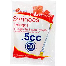 Advocate Insulin Syringes - 30G 1/2cc 5/16" - Polybag of 10 Ct - Total Diabetes Supply
