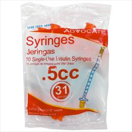 Advocate Insulin Syringes - 31G 1/2cc 5/16" - Polybag of 10 Ct - Total Diabetes Supply
