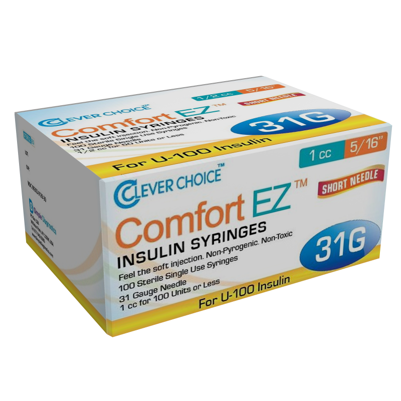 Clever Choice Comfort EZ Insulin Syringes - 31G U-100 1cc 5/16" - BX 100