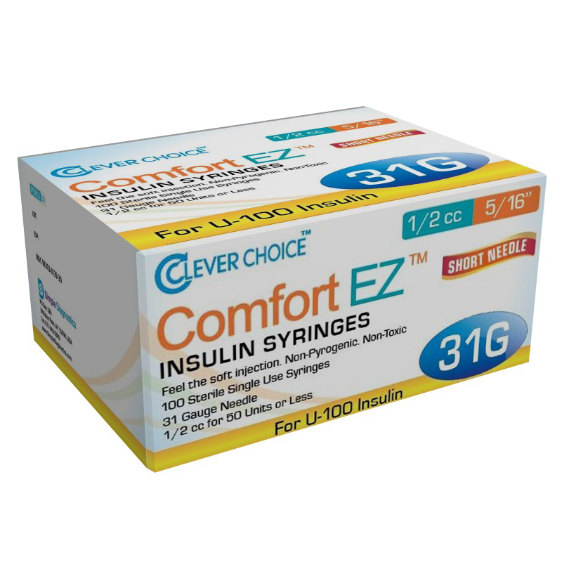 Clever Choice Comfort EZ Insulin Syringes - 31G U-100 1/2 cc 5/16" - BX 100
