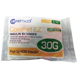 Clever Choice Comfort EZ Insulin Syringes - 30G U-100 1 cc 5/16" - Polybag of 10 Ct - Total Diabetes Supply
