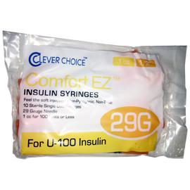 Clever Choice Comfort EZ Insulin Syringes - 29G U-100 1cc 1/2"- Polybag of 10 Ct - Total Diabetes Supply
