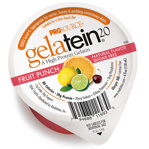 Prosource Gelatein 20 Fruit Punch Protein 4 oz Cup, 80 Calories - Case of 36