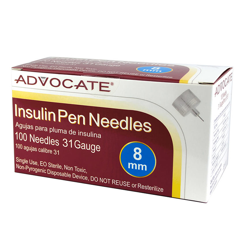 Advocate Short Insulin Pen Needles - 31G 8mm 5/16" - Box 100