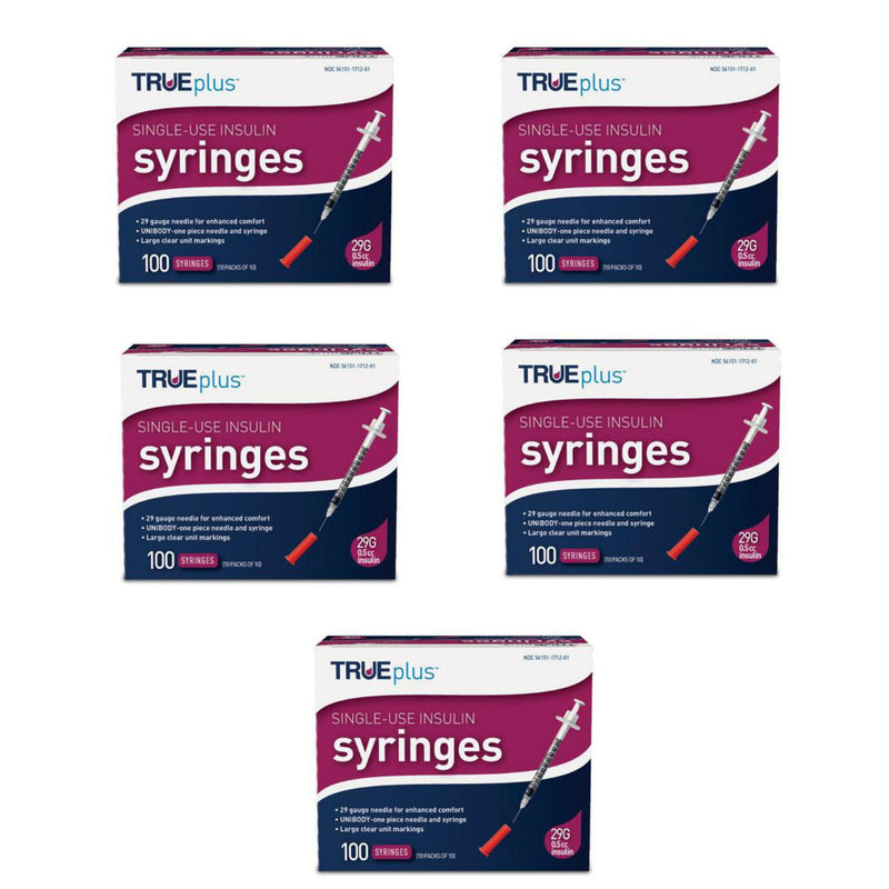 TRUEplus Insulin Syringes - 29G .5cc 1/2" - BX 100, Case of 5
