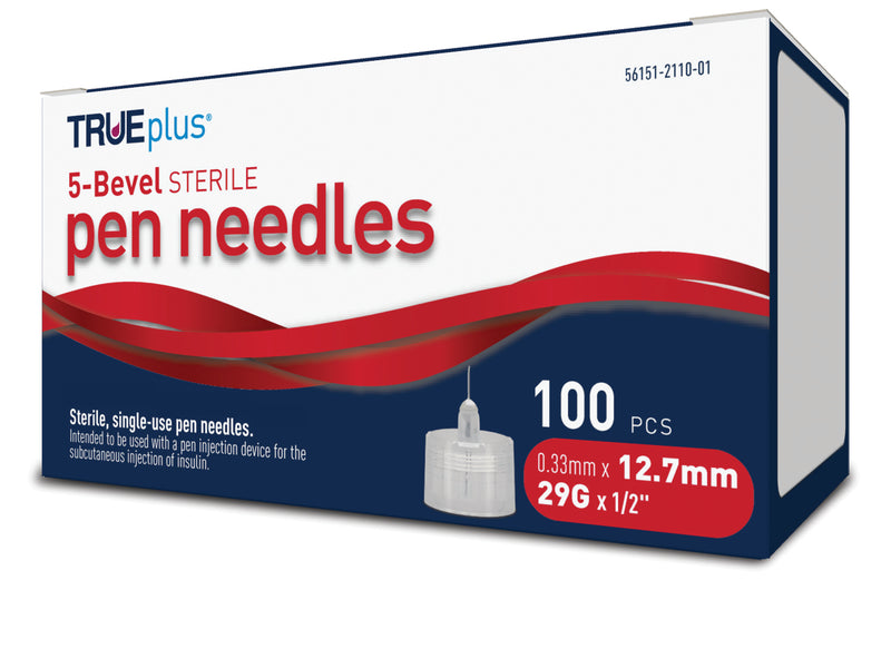 TRUEplus 5-Bevel Pen Needles 29G x 12.7mm (1/2") - 100/bx
