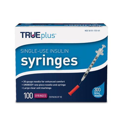 TRUEplus Insulin Syringes - 30G .3cc 5/16" - BX 100 - Total Diabetes Supply