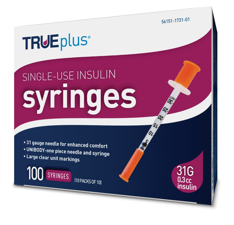 TRUEplus Insulin Syringes - 31G .3cc 5/16" - BX 100