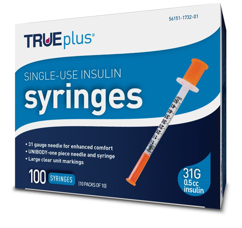 TRUEplus Insulin Syringes - 31G .5cc 5/16" - BX 100