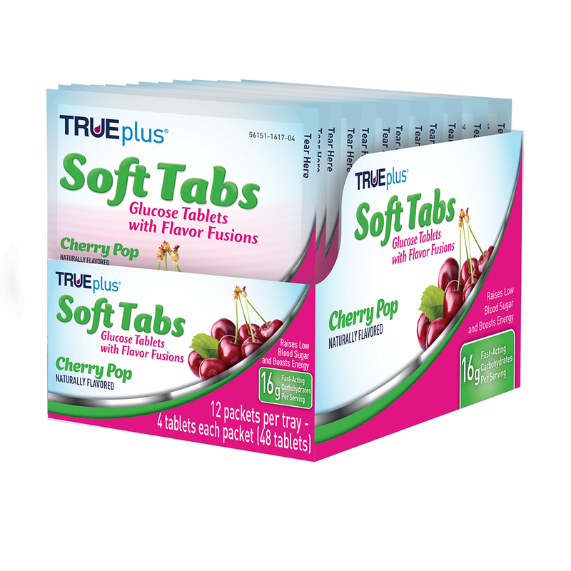 TRUEplus Glucose Tablets for Diabetics - Cherry Pop, Tray of 12 (48 ct.)