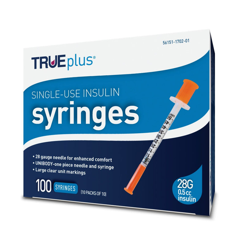 TRUEplus Insulin Syringes - 28G .5cc 1/2" - BX 100