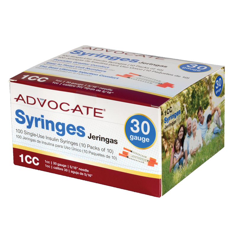 Advocate Insulin Syringes - 30G 1cc 5/16"- BX 100